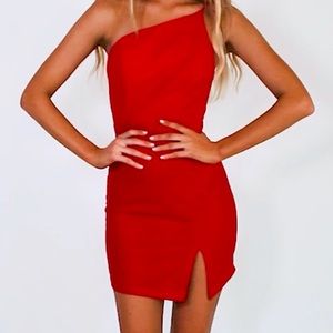 Red one shoulder dress